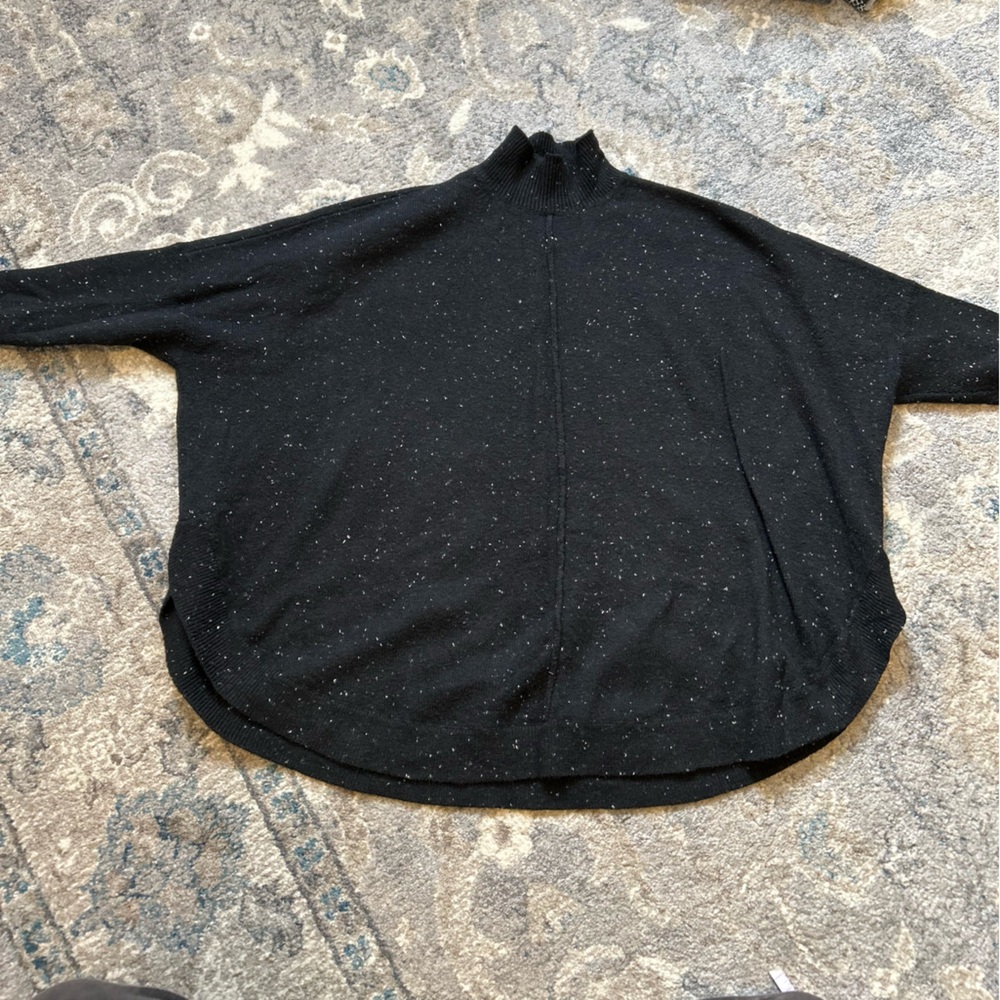 LOFT Black Knit Sweater with Speckled Pattern